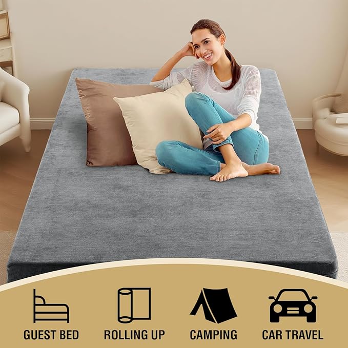 H.VERSAILTEX Queen Size Armless Futon Mattress Covers for Traditional Japanese Futon Mattress Soft Mixed-Color Chenille Couch Slipcovers Floor Mats Sofa Protector Zippered Sleeper Sofa Cover,Grey