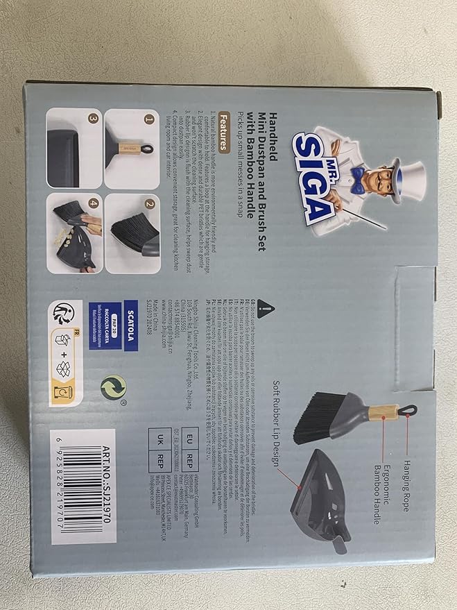 MR.SIGA Mini Dustpan and Brush Set, Portable Cleaning Brush and Dustpan Combo with Bamboo Handle, Gray, 1 Set