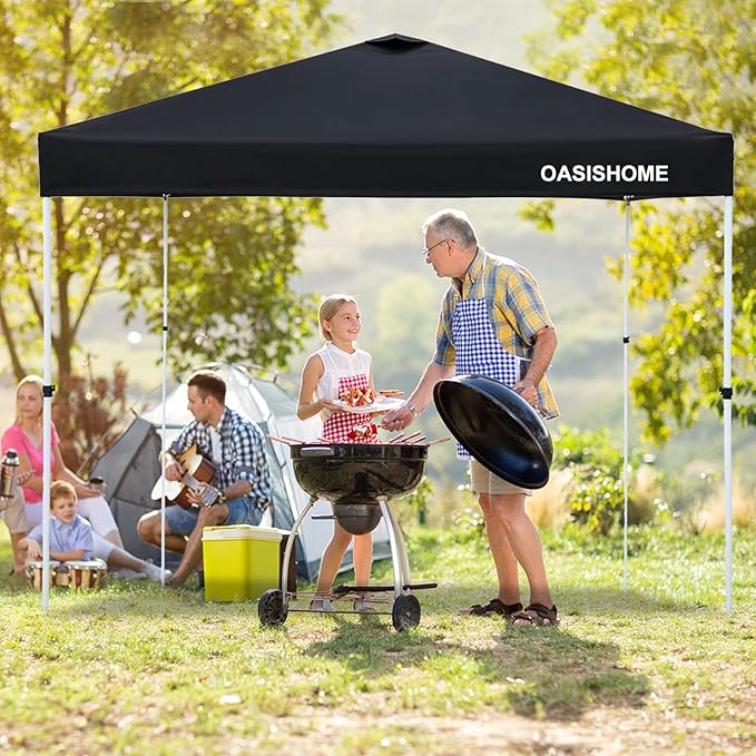 OASISHOME One Push Setup Pop-up Gazebo Portable Canopy Tent 10'x10', with 4 Sidewalls,Wheeled Bag,Waterproof, UV Protection, Heavy-Duty Steel Frame for Patio/Outdoor/Wedding Parties and Events (Black)