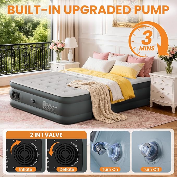 Queen Air Mattress with Built-in Pump, 18 Raised Inflatable Air Mattress, 800 lbs Max Honeycomb Comfortable Air Bed with Storage Bag, for Camping, Home and Guest Use