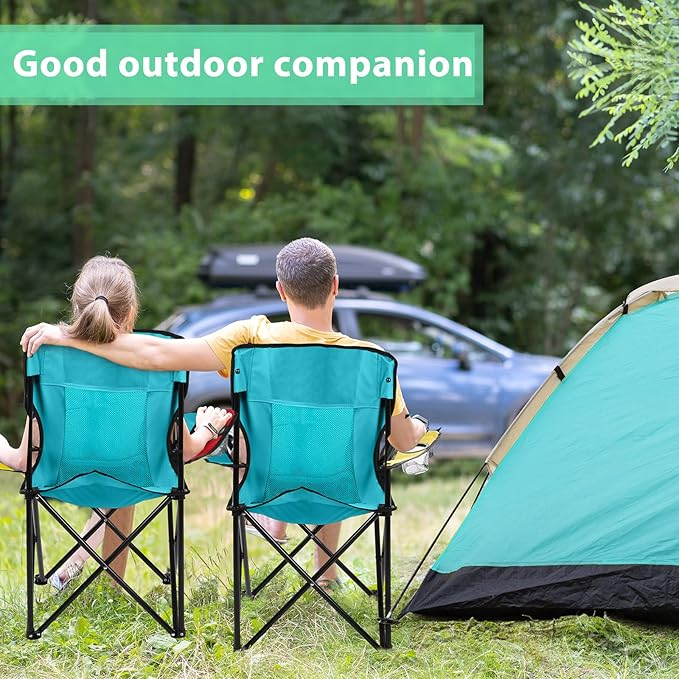 Shellwei 2 PCS Folding Camping Chair with Cupholder and Carry Bag Regular Size Colorful Breathable Portable Lightweight Lawn Chair with Side Pocket for Fishing Hiking Beach Outdoor Activity