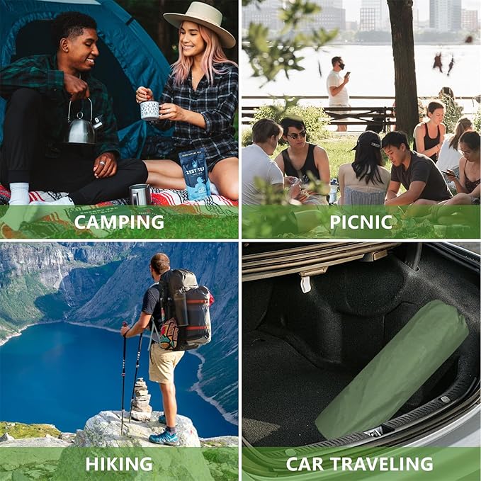 WILD FUN Double Sleeping Pad, 2in Camping Mattress 2 Person with Pillow, 5R Suede Insulated Self Inflating Camping Pad, Air Mattress Inflatable Sleeping Mat for Backpacking,Hiking(Deep Green)