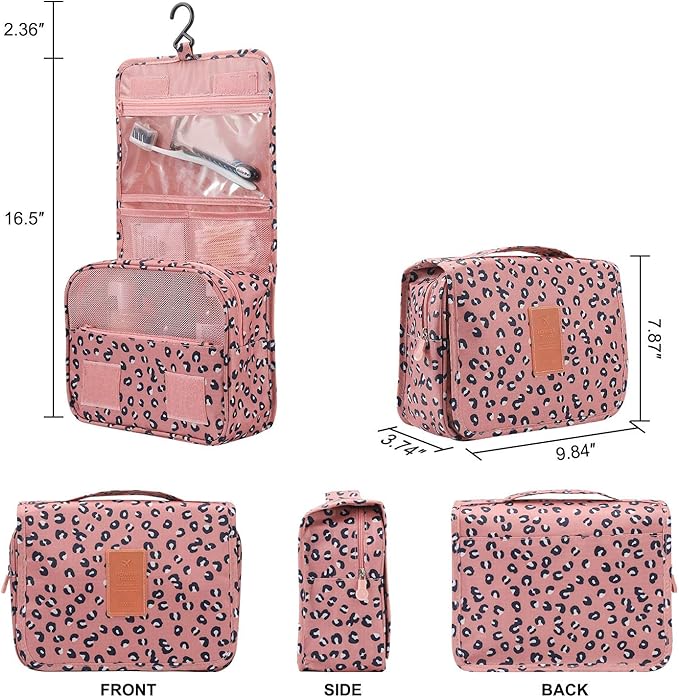 Trawila Travel Hanging Toiletry Bag Cosmetic Bag Makeup Organizers for Men & Women with Sturdy Hook (Leopard print)