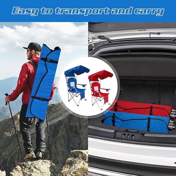 Portable Folding Camping Chair - Lightweight, Durable Outdoor Chair for Camping, Fishing, Beach, Lawn, and More - Comfortable Folding Chairs for Outside Activities(Blue+RED)