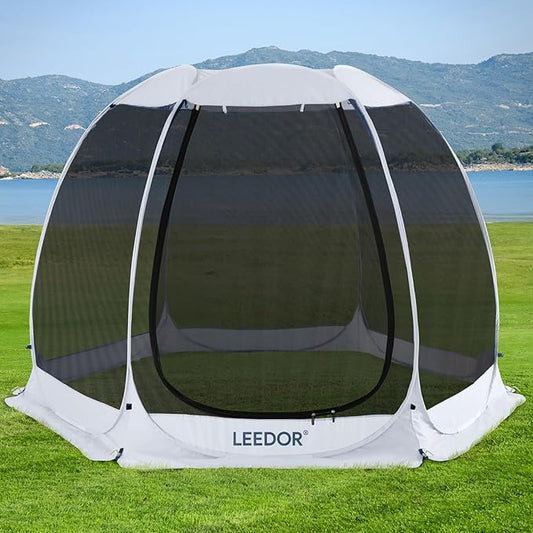 LEEDOR Pop Up Screen House, 6-10-15 Person Outdoor Screen Tent,Camping Screen Room with Carry Bag, Screened Gazebo with Mosquito Netting, Instant UV Resistant Sun Shelter for Garden, Patio, Backyard