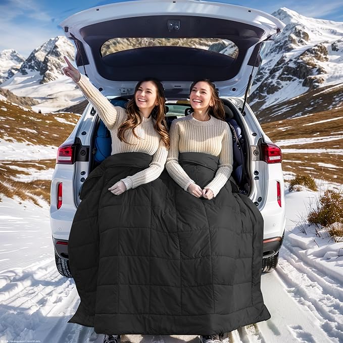 Outdoor Camping Blanket,Lightweight Waterproof Puffy Camping Blanket,Portable Camping Quilt for Travel, Picnic, Hiking,Camping (Black)