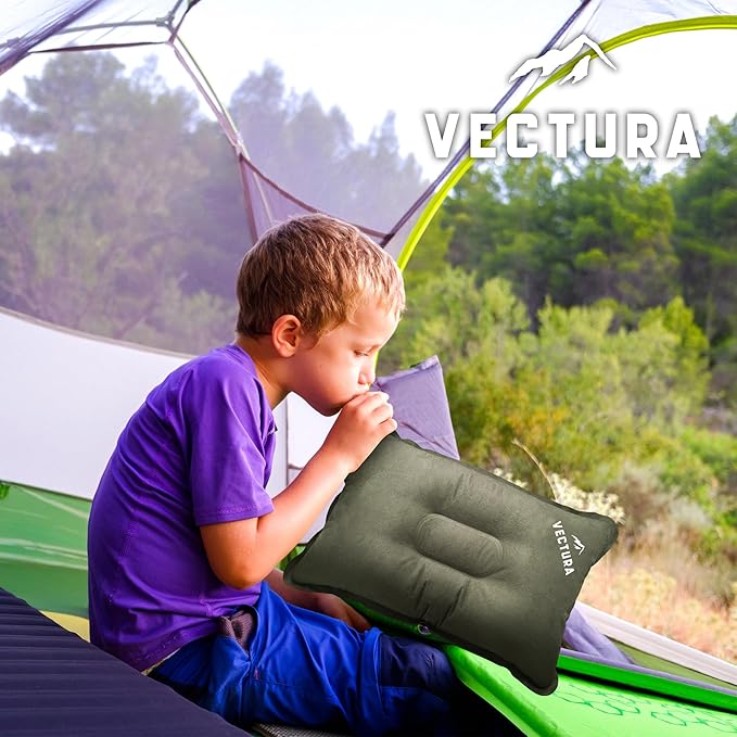 Self-Inflating Camping Pillow – Lightweight & Compact Backpacking Pillow for Hiking, Travel & Outdoor Use – Comfortable Inflatable Pillow for Sleeping – Size 45 x 30 cm (Olive Green)