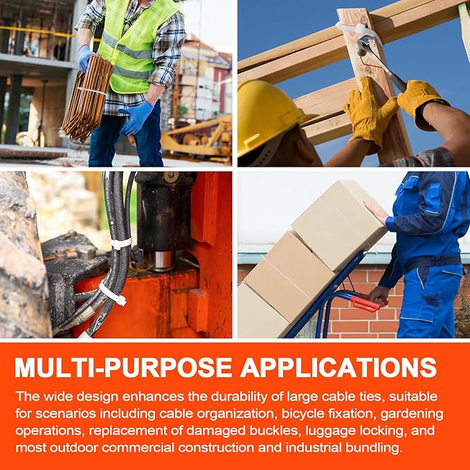 26 Inch White Long Zip Ties,60 LBS Tensile Strength Heavy Duty Large Cable Wire Ties With Self-Locking Adjustable More Durable Nylon Tie Wraps for Indoor Outdoor(100 Pack)