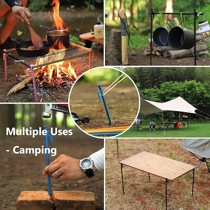 4Pcs Heavy-Duty Forged Steel Tent Stakes, 12in, with Storage Pouch – Ideal for Rocky Terrain, Snowfields, and Camping (4Pcs 12in Stakes Included)(Green)
