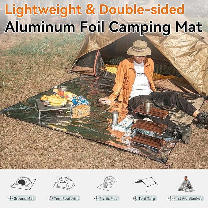 HIKEMAN Tent Footprint Waterproof Camping Tarp Strong and Durable Aluminum Tent Floor Ground Sheet Mat Tent Footprint Mat for Hiking, Camping, Backpacking, Hammock, Picnic (125 * 200cm)