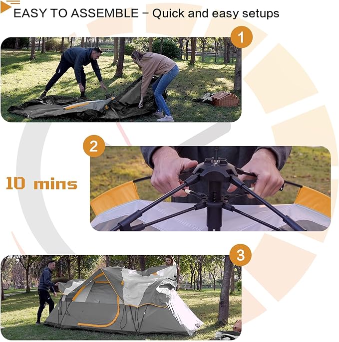 6 Person Family Camping Tent,Waterproof Windproof with Top Rainfly,Easy Set Up,Pop Up Tent for Outdoor Camping Hiking Trave