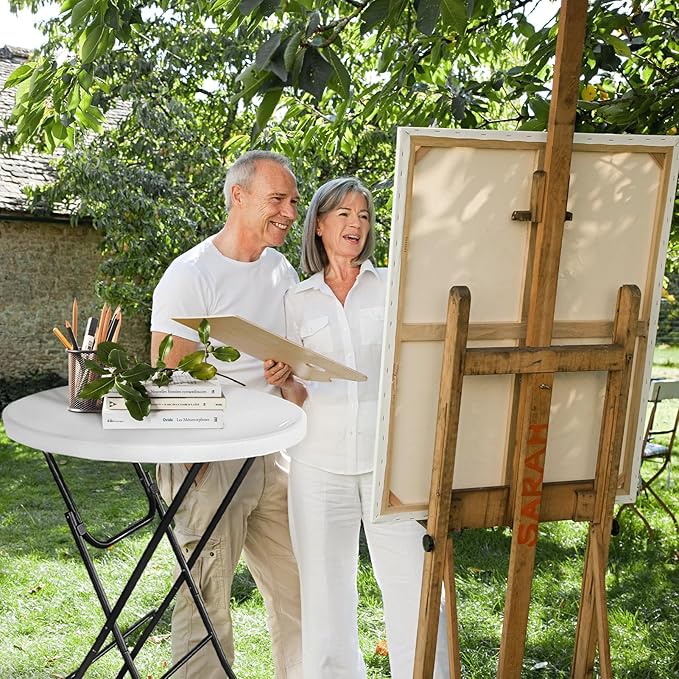 Cocktail Table 28in Portable Folding Bar Height Table, Compact Round High Top Plastic & Steel Bistro with Removable Legs, for Indoor Outdoor RV Patio Catering Parties Commercial Events-1pc