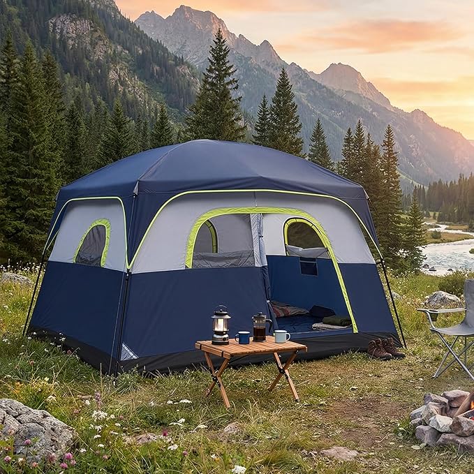 Outvita 6 Person Camping Tent with Carry Bag, Waterproof Windproof Easy Setup, Portable Family Camping Tent with 1 Mesh Door & 5 Large Mesh Windows, 10'X9'X83in