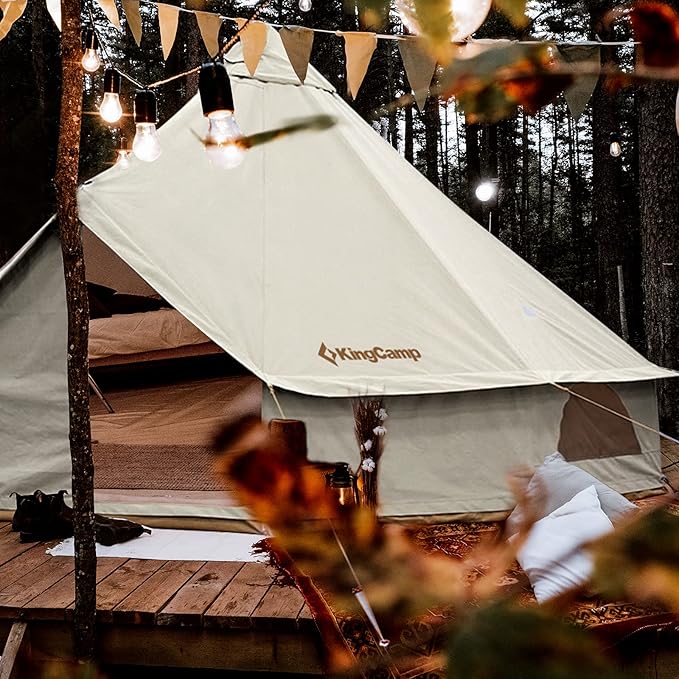KingCamp Khan Canvas Bell Tent 16.4ft for Camping, Glamping, with 2 Room Camping Shower Tent