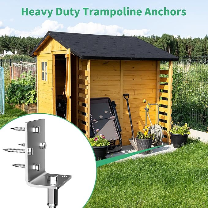 Phopich Multi-Purpose Ground Anchors Screw in, 16in Fully Welded Heavy Duty Trampoline Stakes with Brackets, T-Wrench and Adapter for Drill, Earth Anchor kit for Mobile Home, Trampoline, Shed 2Pack