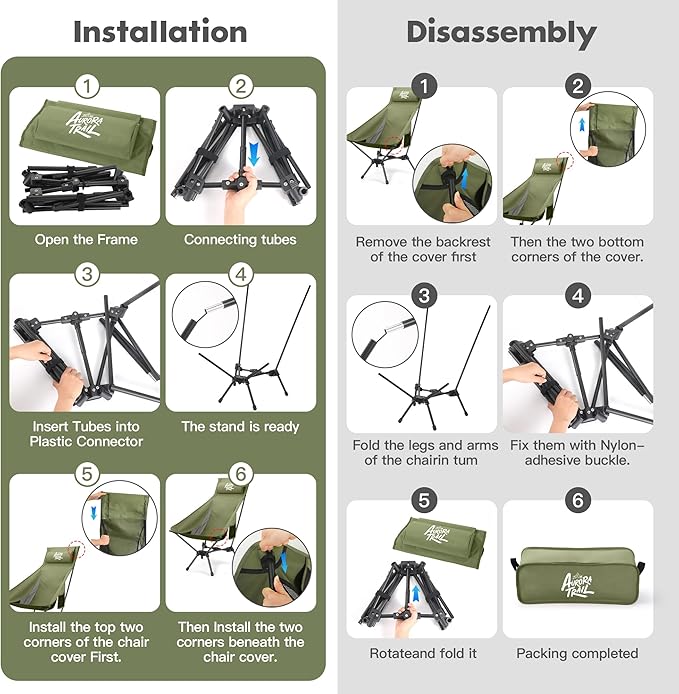 Compact Folding Camping Chair,Backpacking Chair,Supports 374lbs,Portable Travel & Hiking Chair,Lightweight Design,Perfect for Hiking Gear, Picnics and Traveling