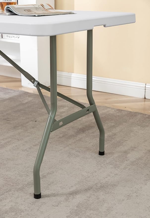 BTEXPERT Set of 5, Fold-in-Half Folding Table 6 Feet 72"x 29.5" Lightweight Portable Carrying Handle Indoor Outdoor Picnic Camping Office Home Party Wedding Event White