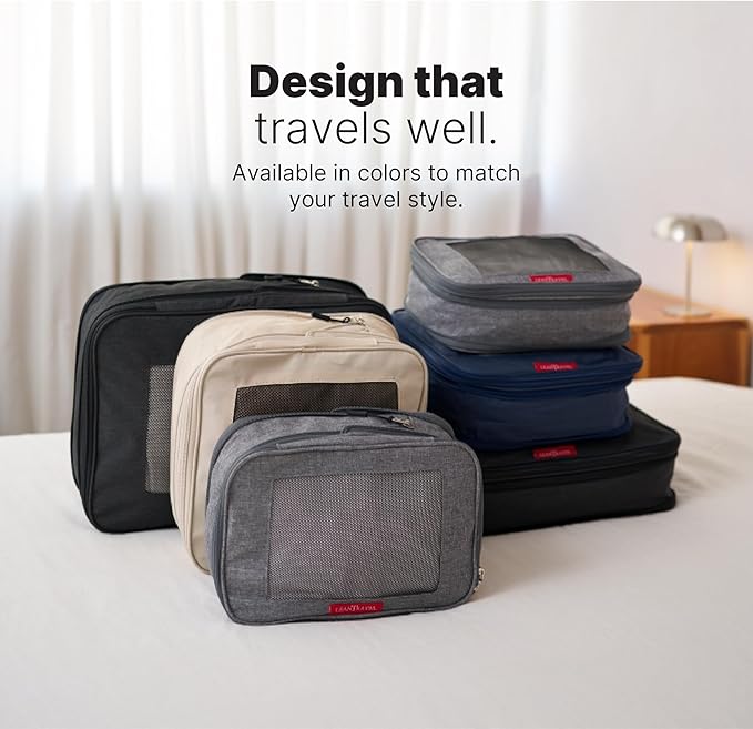 LeanTravel Premium Compression Packing Cubes for Travel - Luggage Organizers with Double Zipper - Sturdy Bags for Suitcase (6-Pack, Sand)