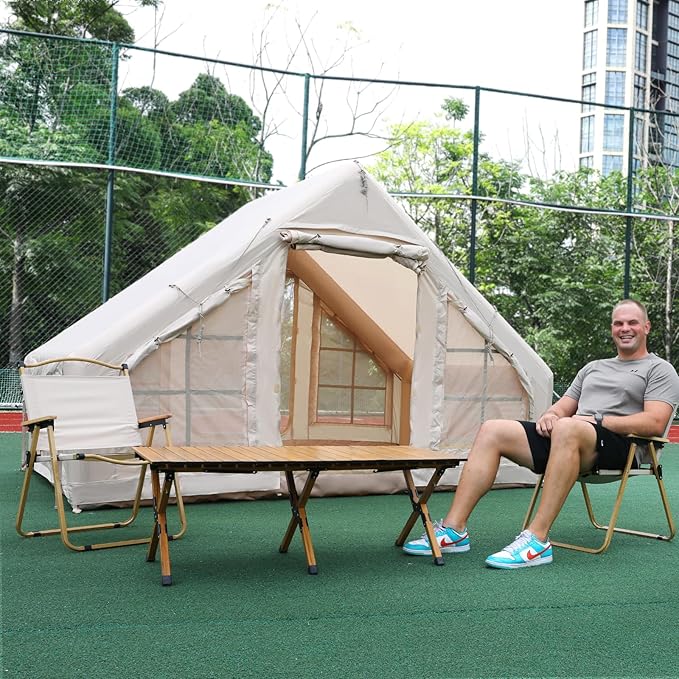 Inflatable Camping Tent, Glamping Inflatable Tent for Camping, 4 Season Water&Windproof Outdoor Oxford Blow Up Cabin Tent with Mesh Windows & Doors for 4-8 People Camping
