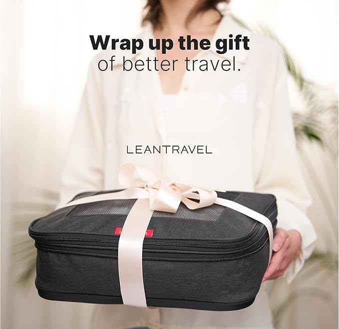 LeanTravel Premium Compression Packing Cubes for Travel - Luggage Organizers with Double Zipper - Sturdy Bags for Suitcase (4-Pack, Black)