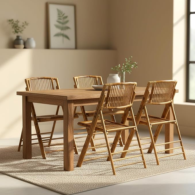 Bonnlo Bamboo Folding Chairs 1/2/4 Pack Foldable Dining Wood Chairs for Outdoor Indoor Garden Patio Lawn Porch Wedding Party Event