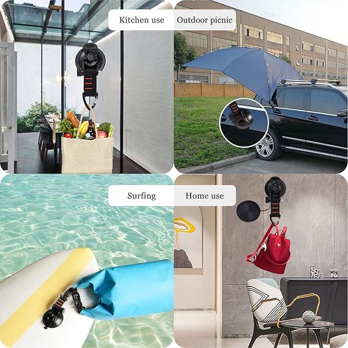 CONBOLA Suction Cups Hooks 8 pcs Car Camping Essentials Heavy Duty Tie Down Suction Cup Camper Accessories with Securing Hook Strong Power for Car Awning Boat SUV Tent Trap Window Glass.(8 pcs)