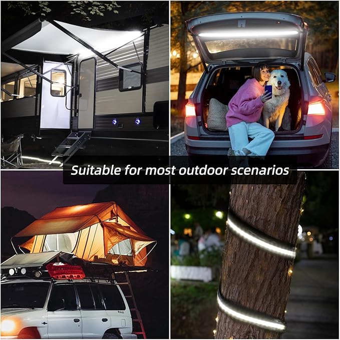 4FT 12V Led Light Strip Waterproof IP67, Dimmable Camping Awning Lights with 140 SMD 2835 LED Chips, Multi-Functional Use for RV, Car Tent, Camping, White