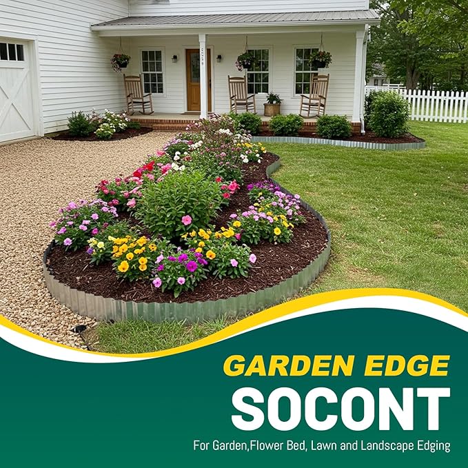 Corrugated Metal Garden Edging, Landscape Edging Border for Garden, Flower Bed, Lawn and Landscape Edging (Silver, 3"×50Ft)