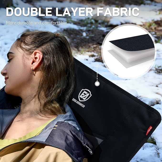 EVER ADVANCED Heated Reclining Camping Chairs for Adult Lightweight, Folding Recliner Chair with Adjustable Back, 4-Level Chairs, Portable Lawn Chairs for Patio Balcony, Supports 350lbs Black