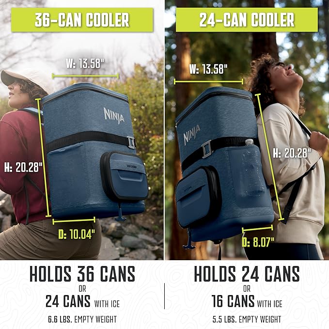 Ninja FrostVault Go Can Soft Cooler, 24/36 Can, Leak Proof, Built-In Cup Holder, 2 Ice Packs & Dry Storage Drawer, Polyester Insulation, Hiking, Camping, Picnic