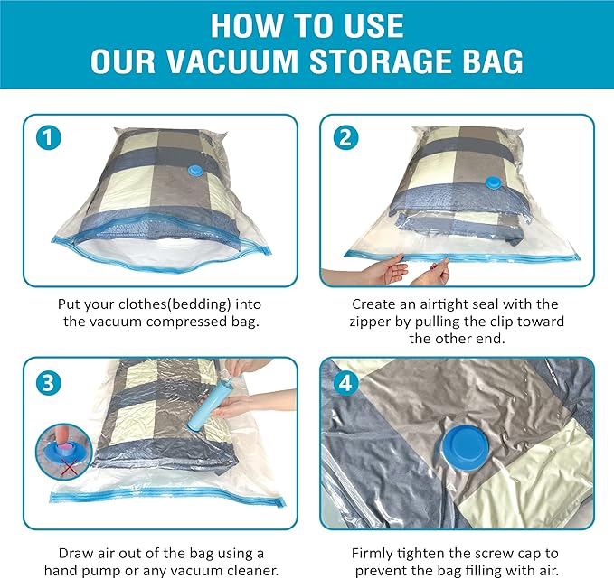 Cozy Essential Vacuum Storage Bags, Compression Space Saver Bags for Clothes, Comforters, Blankets, Pillow, Bedding, Sealer Clothing Storage,10 Combo