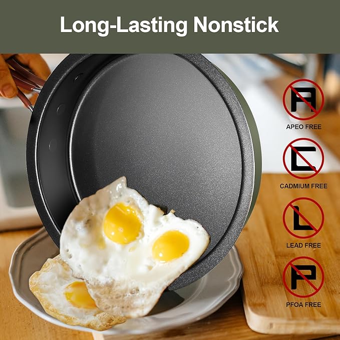 Odoland 10pcs Camping Cookware Non-Stick Camping Pot and Pan Set with Plate Bowl Fork Knife Spoon for Backpacking, Hiking, Outdoor Cooking and Picnic