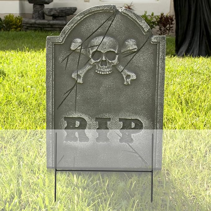 12PCS Metal Halloween Tombstone Stakes 7.9"X6.3" H Shaped, Foam Graveyard Stakes for Yard Lawn Outdoor Decorations
