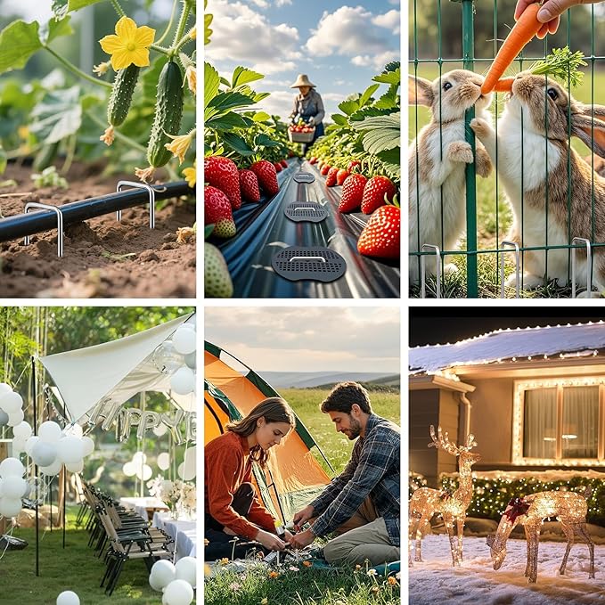 50Pcs Landscape Fabric Pins+50Pcs Gasket+Pick Hook+Rubber Mallet, 6 Inch Landscape Fabric Staples 11 Gauge U Shaped Galvanized Landscape Pins Yard Ground Pin for Weed Barrier Sod Fabric Decoration