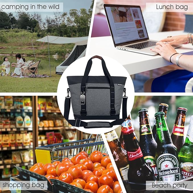Insulated Cooler Bag, Large Insulated Bag, Reusable Shopping Bags, Leakproof Soft Cooler with BagsBottle Opener, Suitable for Supermarket Shopping, Travel,Beach,Family Picnic,Camping