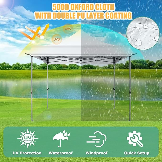 COBIZI 10x10 Pop Up Canopy Tent with Awning,Heavy Duty Canopy UPF 50+ All Season Wind Waterproof Commercial Outdoor Street Vendors Party Tents for Parties Canopy with Carry Bag(10 x 10 ft White)
