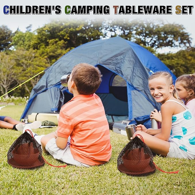 Scout Camping Mess Kit for 1 Person Boy Scout Dishes Set Girl Scout Mess Kit with Mesh Bag Reusable Light Weight Eating Utensils Plastic Camping Cutlery Set for Travel Camp