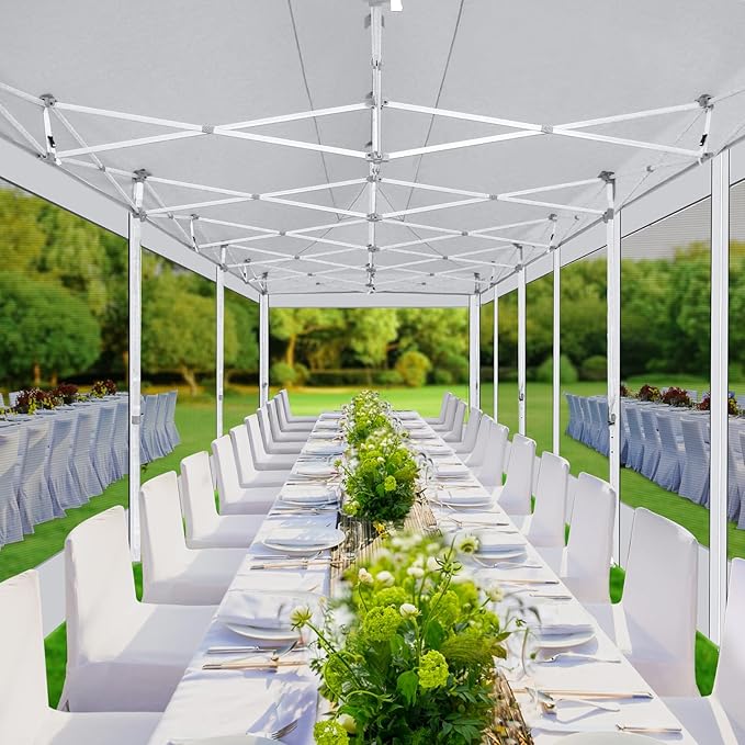 COBIZI 10x30 Canopy Tent, Heavy Duty Pop up Canopy with Sidewalls, Waterproof Easy Setup Canopy with Mosquito Netting, Outdoor Instant Screen Tents for Parties, Wedding with Roller Bag, White