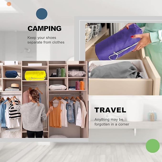 BeeGreen Small-Drawstring Pouch-Bags 6 Pack with Dust Flap Stuff Sack Bags for Travel, Camping, Outdoor Products