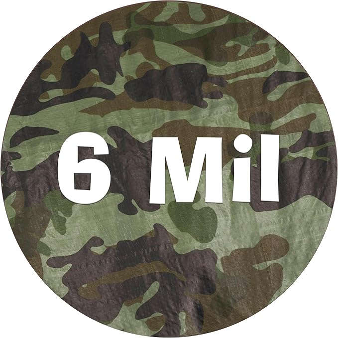 Multi-Purpose Large Tarp Waterproof Cover | Camo, 16' x 20' 6 Mil Thick | Rip Proof Tarps | Thick Weave Material, UV Resistant Great for Tarpaulin Canopy Tent, Boat, RV or Pool Cover