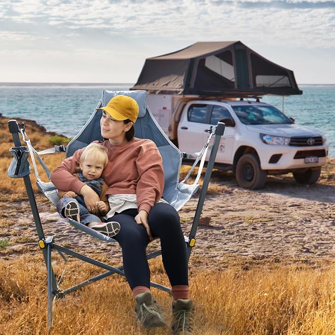 Timber Ridge Hammock Camping Chair with Adjustable Backrest, Heavy Duty Folding Hammock Chair Supports 300lbs, Portable Hammock Chair for Camping, Travelling and Patio, Grey