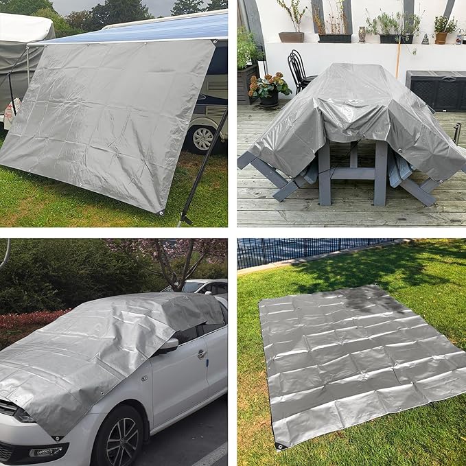 Sliver Tarps Heavy Duty Waterproof, 12 Mil Heavy Duty Tarps with Grommets and Reinforced Edges, UV Tear Fade Resistant, Small Waterproof Tarpaulin for Outdoors Patio Camping, 4 * 6FT