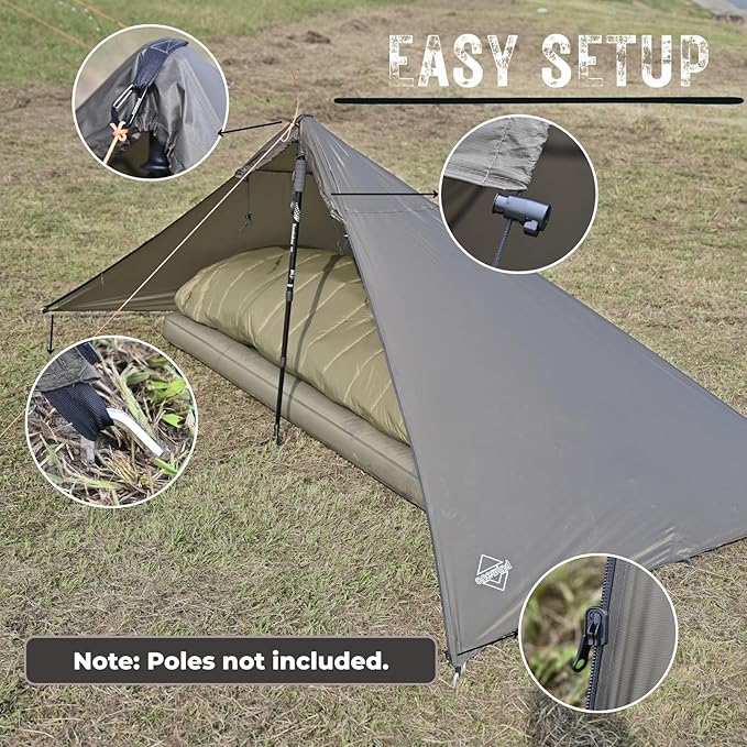 Onewind Lightweight Poncho Shelter, Solitary Shelter Cape Silnylon Emergency Survival Shelter Ultralight Minimalist Shelter for Camping Hiking Backpacking Bug Out Bag
