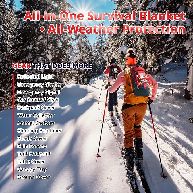 SecuCaptain Survival Emergency Thermal Blankets: 25 Pack Extra Large 84” x63” Space Mylar Blanket Kit for Outdoor Cold Winter Camping Hiking Car Bug Out Bag or First Aid