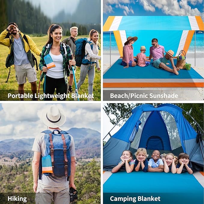 Beach Blanket, Sandproof Beach Mat, Waterproof Quick Drying Lightweight Outdoor Aztec Picnic Mat 79" X 83"/120"x108" for 2-8 Adults for Travel, Camping, Hiking