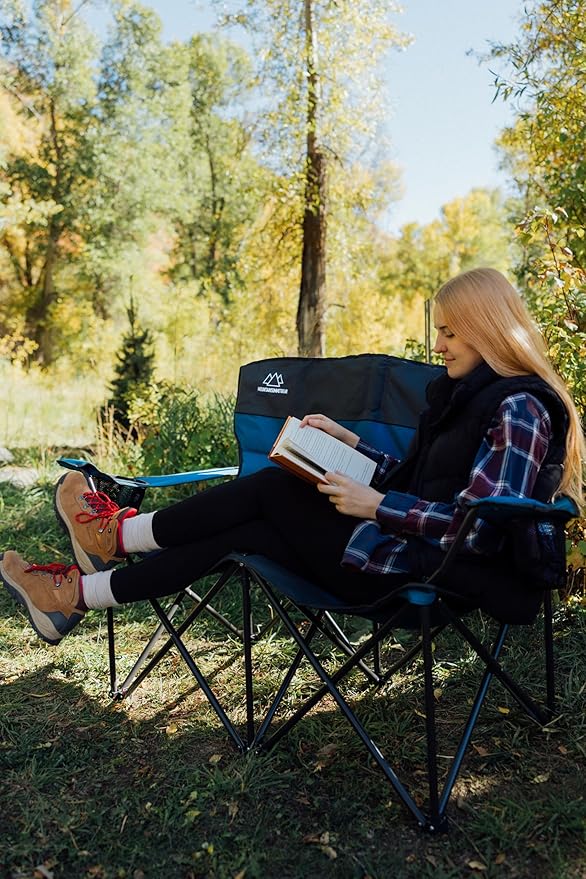 MOUNTAIN SUMMIT GEAR Quilted Standard Loveseat Camping Chair for 2 with Padded Seat and Back for Camping/Hiking/Backpacking Made by Caddis Sports (Standard Loveseat (Blue))