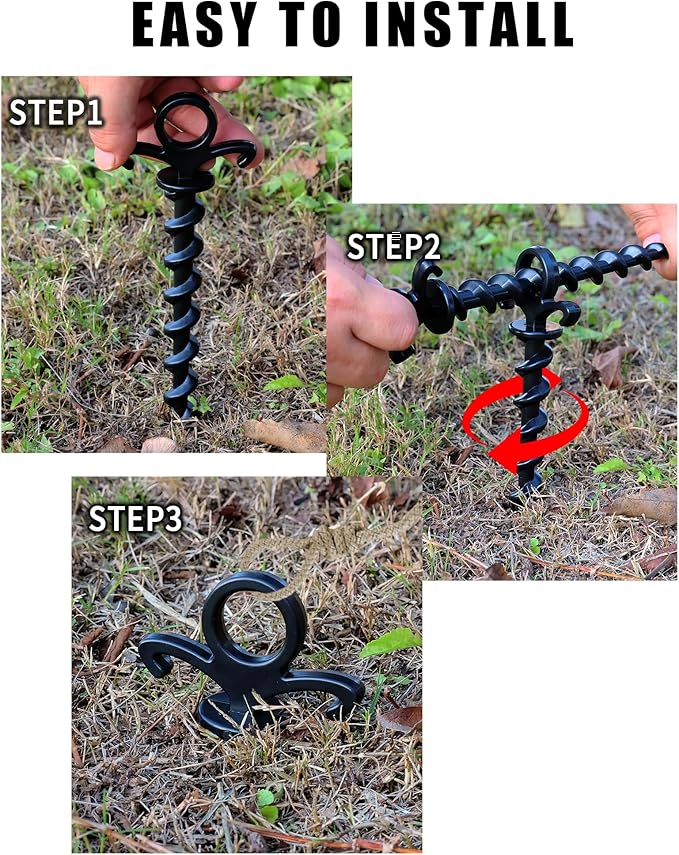 Christmas Inflatables Decoration Ground Stakes, Beach Umbrella Sand Anchor, Heavy Duty Plastic Grounding Screw In Tent Spikes, Outdoor and Yard Camping Canopy Stake Pole, Spiral Peg, 9" 20 pcs