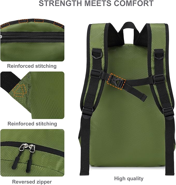 Lightweight Hiking Backpack 18L Packable Foldable Small Daypack Collapsible Travel Bag Water-Resistant for Women Men (Green)