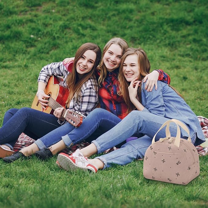 Lunch Bag for Women Men Cute Corduroy Lunch Tote Bags Reusable Insulated Lunch Box Large Capacity Reusable Insulated Cooler for Work/Picnic/Travel