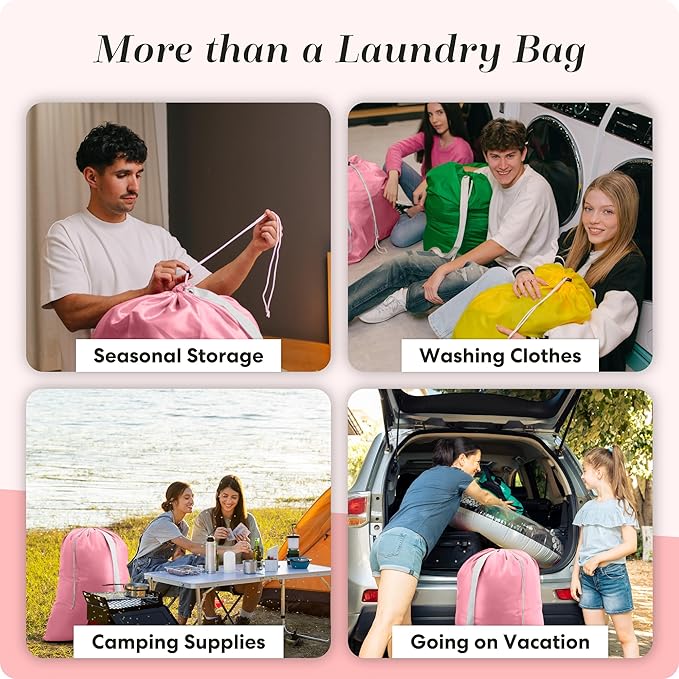 Handy Laundry Bag Shoulder Strap - Drawstring Locking Closure, Durable Material, Large Capacity, Heavy Duty Stitching, Hands Free Carrying - Perfect College Dorm (Pink, 30" x 40")
